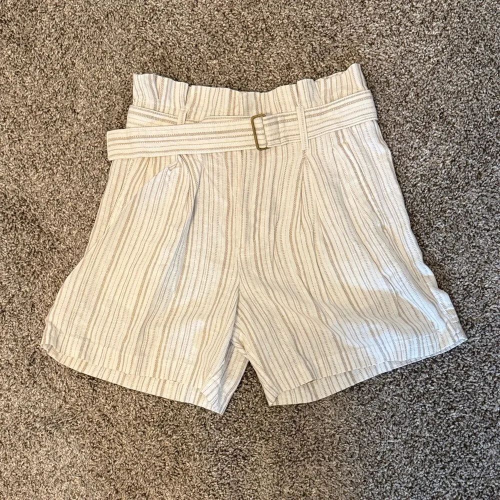 Banana Republic Cream Striped High-Waist Paperbag Shorts with Belt